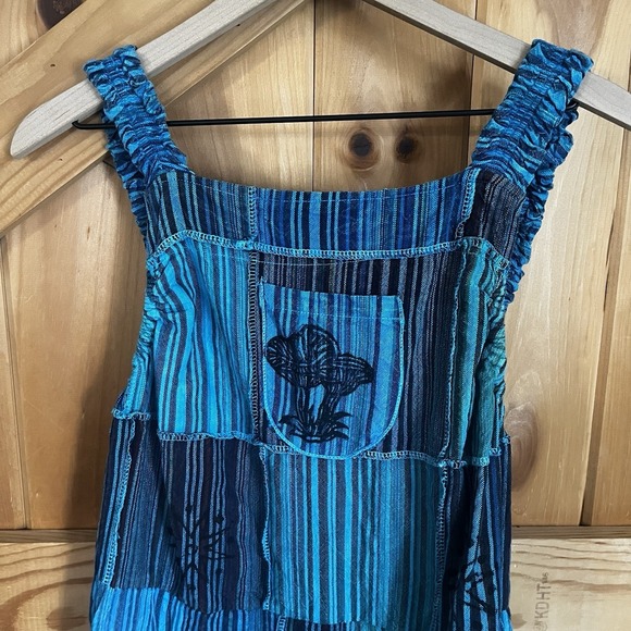 NWT Ananta Romper  Women's L/XL Patchwork Teal Blue Black Pockets Boho Hippie - Picture 2 of 16